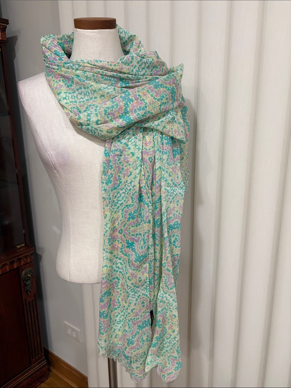 Gerry Weber Mint Green patterned 100% cotton Lightweight Scarf Lavender Accents